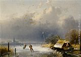 Landscape with figures on the ice by Charles Henri Joseph Leickert